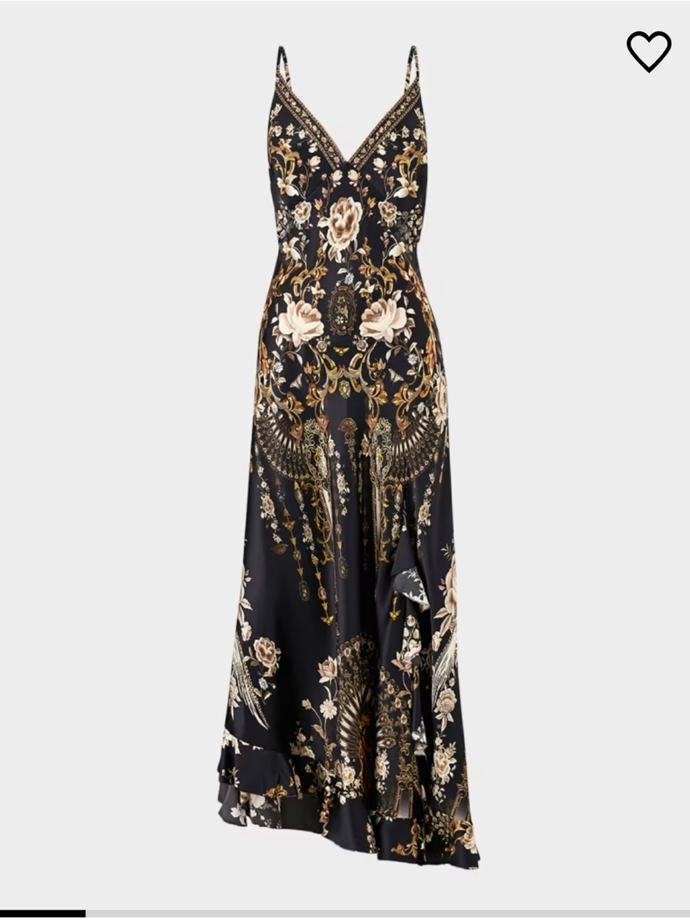 Camilla Black Floral V-Neck Flamenco Folklore Spaghetti Strap Maxi Dress